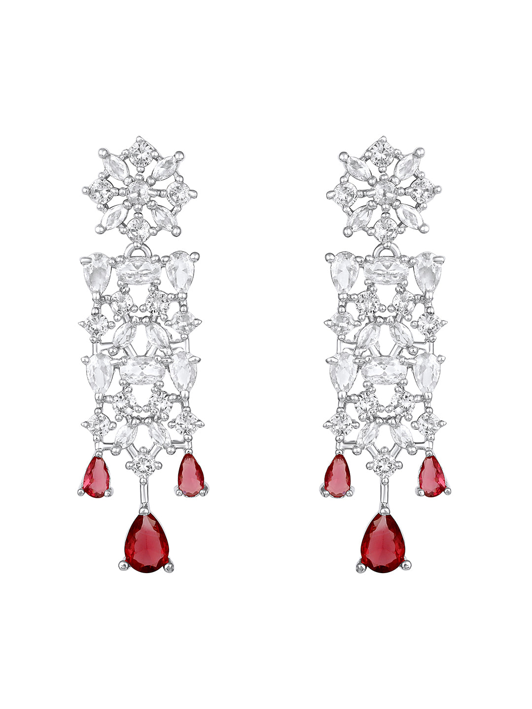 Rhodium-Plated Cz American Diamond Necklace Set With Dangle Earrings