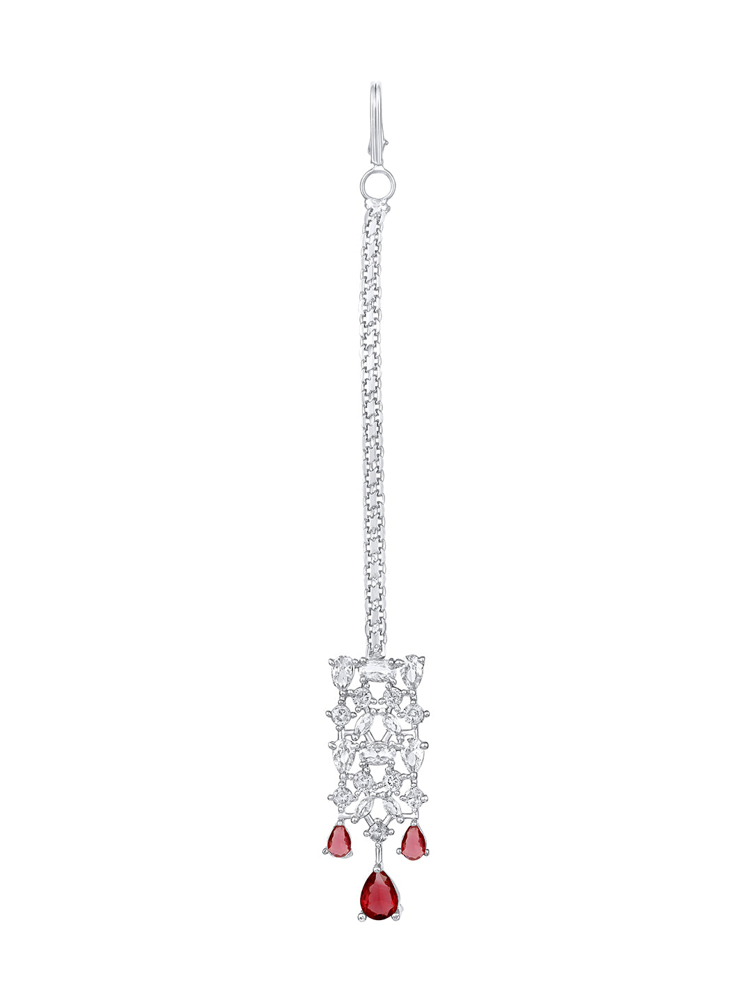 Rhodium-Plated Cz American Diamond Necklace Set With Dangle Earrings