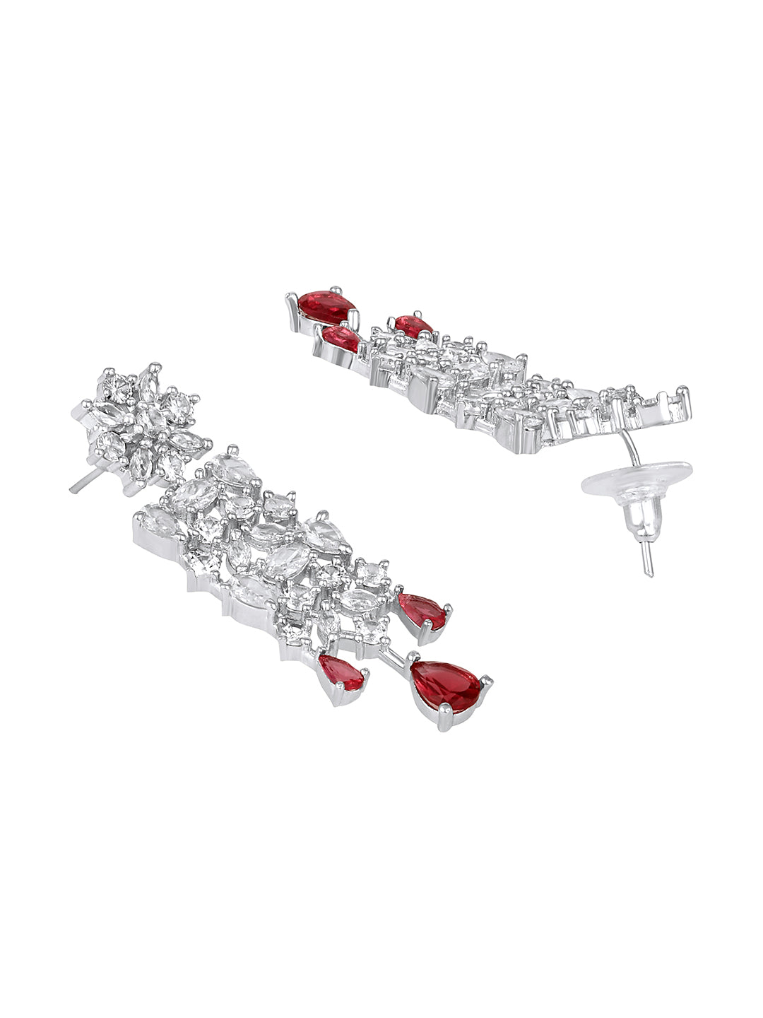 Rhodium-Plated Cz American Diamond Necklace Set With Dangle Earrings
