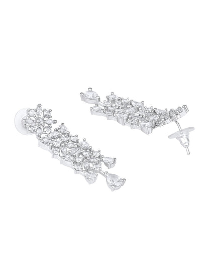 Rhodium-Plated Cz American Diamond Necklace Set With Dangle Earrings