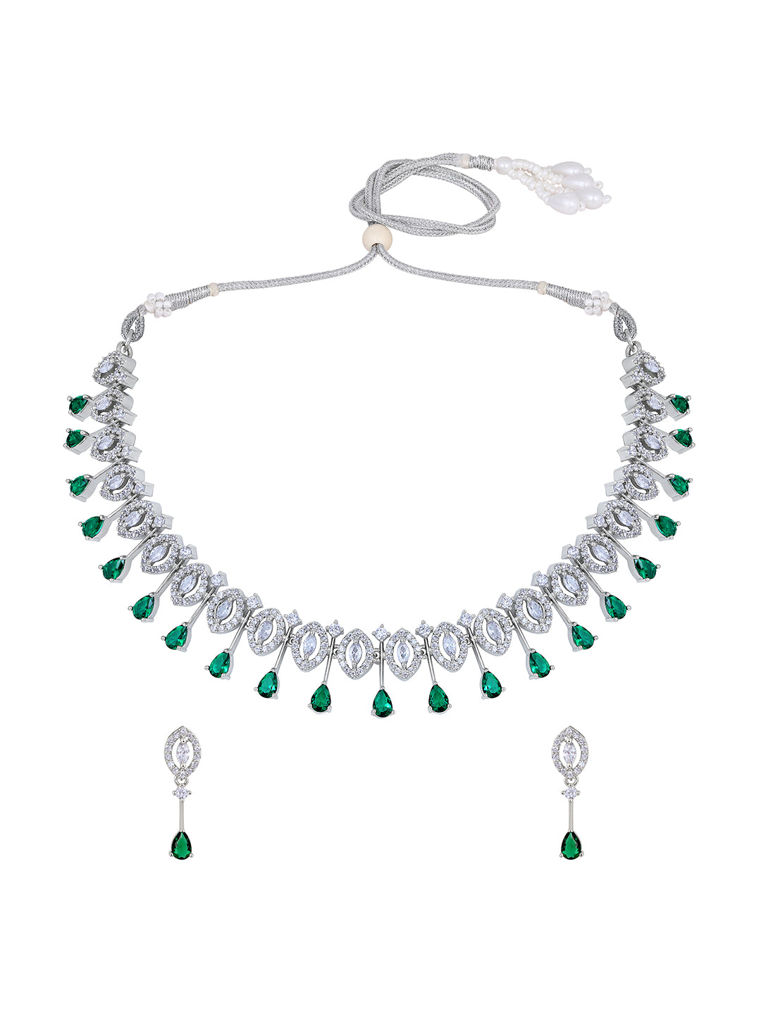 Stunning Eye-Catchy Silver Toned CZ-Studded Jewellery Set