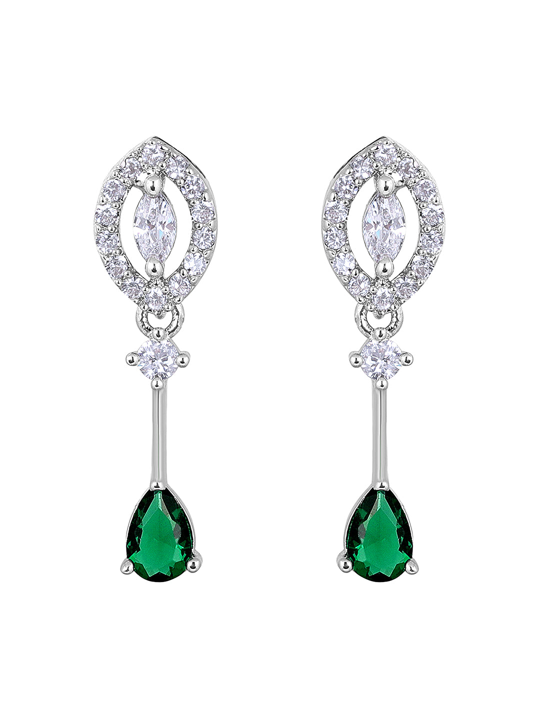 Emerald Elegance: Rhodium Choker & Earring Set