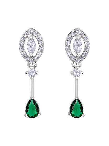 Emerald Elegance: Rhodium Choker & Earring Set