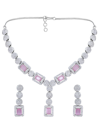 Romantic Glow: Rhodium-Plated Choker & Earring Set