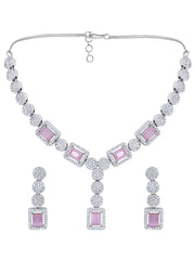 Stunning Eye-Catchy Silver Toned CZ-Studded Jewellery Set