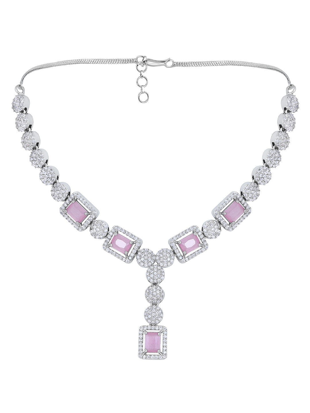 Stunning Eye-Catchy Silver Toned CZ-Studded Jewellery Set