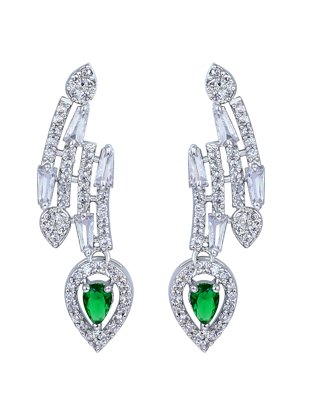 Chic Emerald Twist: Rhodium Choker & Earring Set