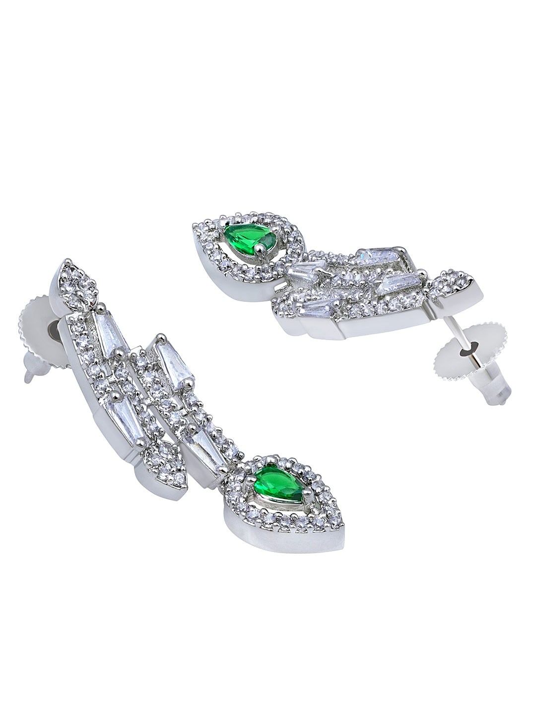 Chic Emerald Twist: Rhodium Choker & Earring Set