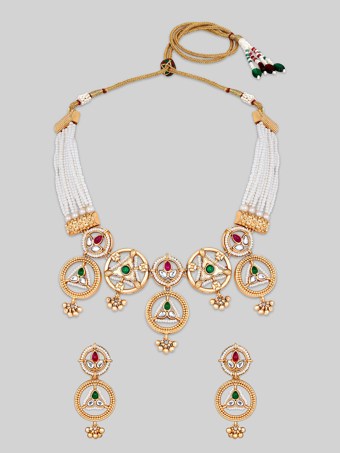 Gold Plated Austrian Stone Studded Pearls Beaded Ethnic Choker Jewellery Set For Women Girls Ladies | Combo Of Traditional Choker Necklace And Dangle Earring