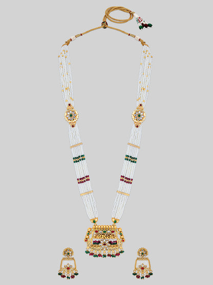 Multicolor Kundan Gold-Plated Dangle Earrings