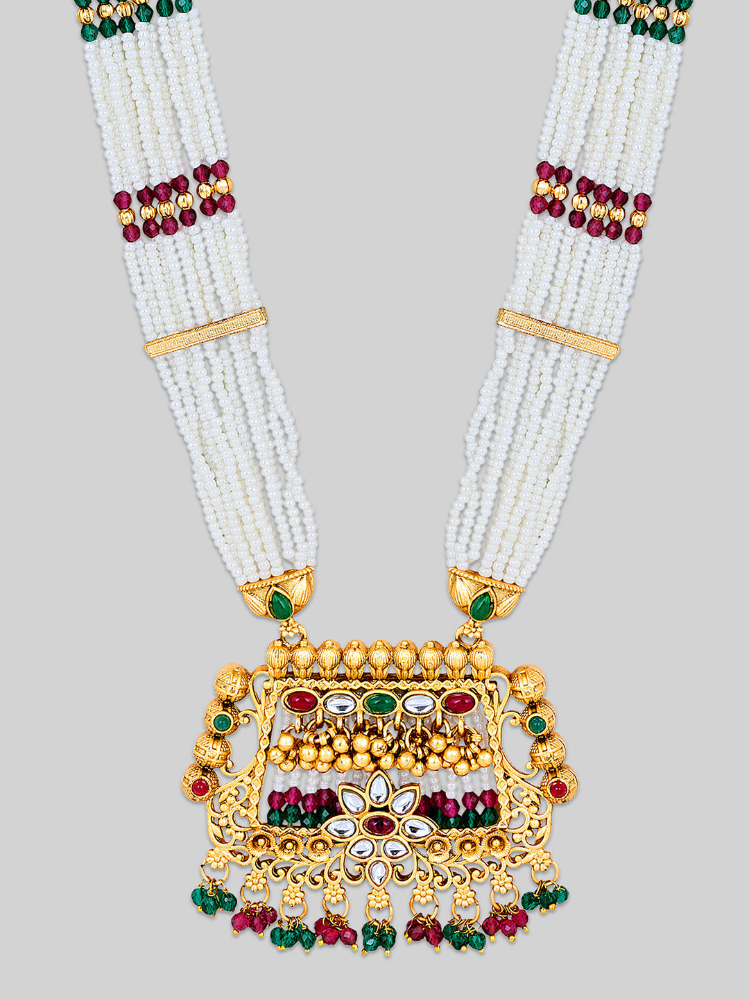 Multicolor Kundan Gold-Plated Dangle Earrings