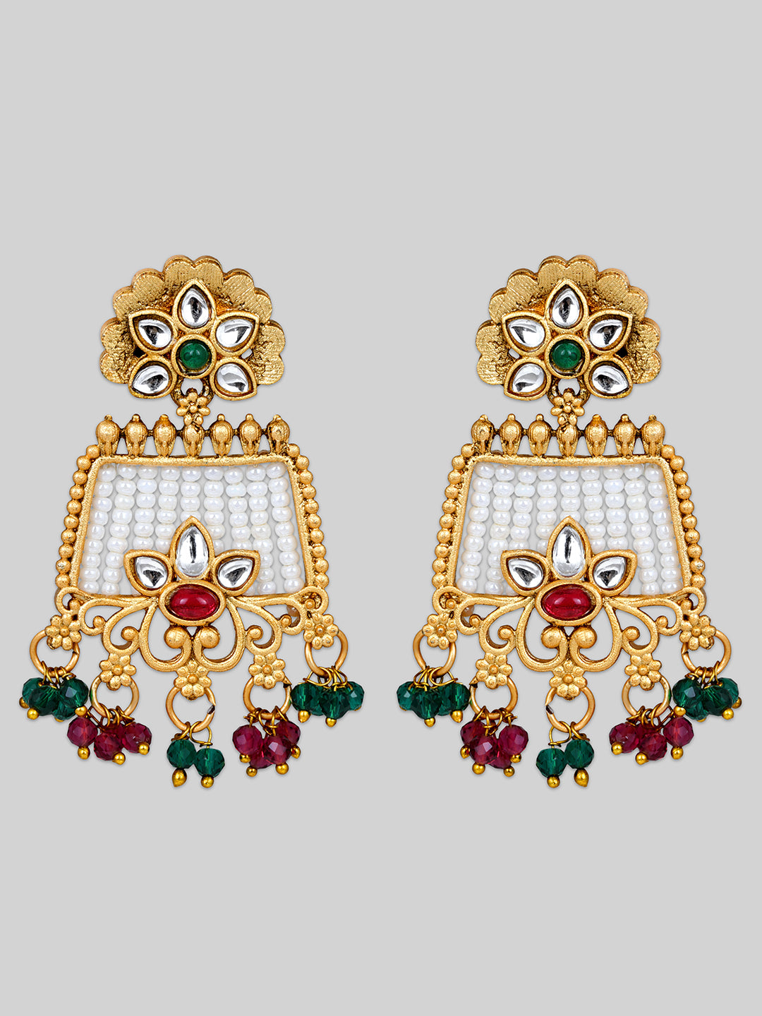 Multicolor Kundan Gold-Plated Dangle Earrings