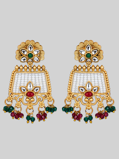 Multicolor Kundan Gold-Plated Dangle Earrings
