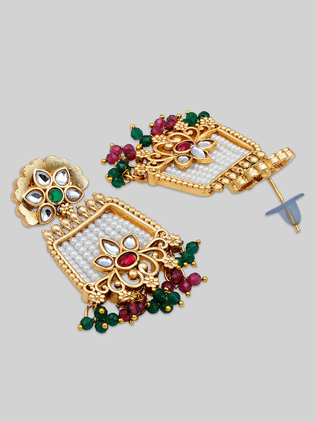 Multicolor Kundan Gold-Plated Dangle Earrings