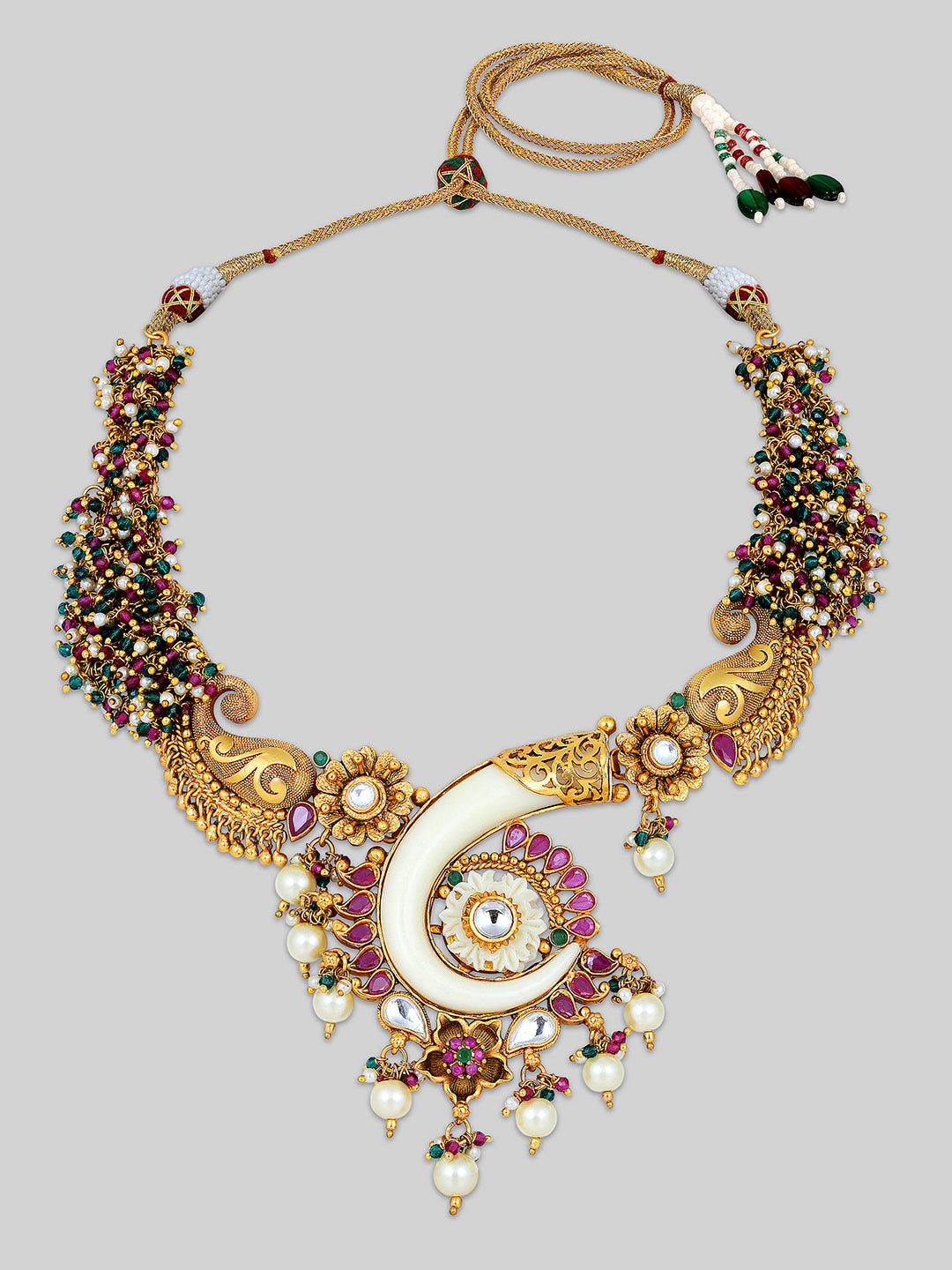Gold-Plated Multicolor Kundan Dangle Earrings With Necklace Set