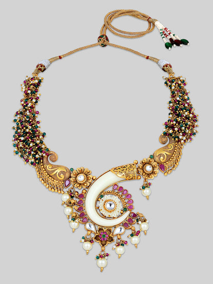 Gold-Plated Multicolor Kundan Dangle Earrings With Necklace Set