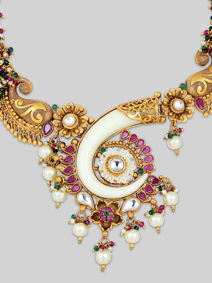 Gold-Plated Multicolor Kundan Dangle Earrings With Necklace Set