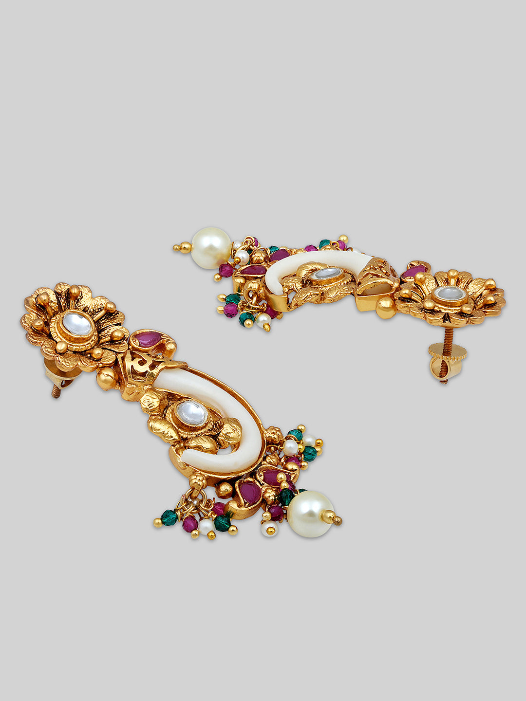 Gold-Plated Multicolor Kundan Dangle Earrings With Necklace Set