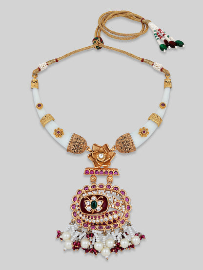 Gold-Plated Multicolor Kundan Dangle Earrings With Necklace Set