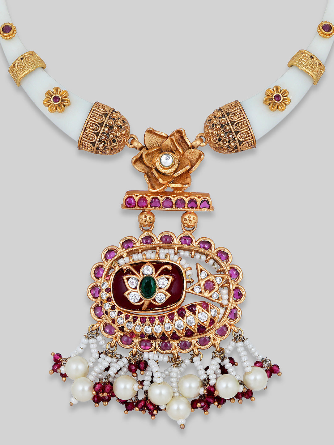 Gold-Plated Multicolor Kundan Dangle Earrings With Necklace Set