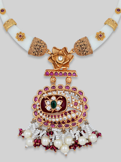 Gold-Plated Multicolor Kundan Dangle Earrings With Necklace Set