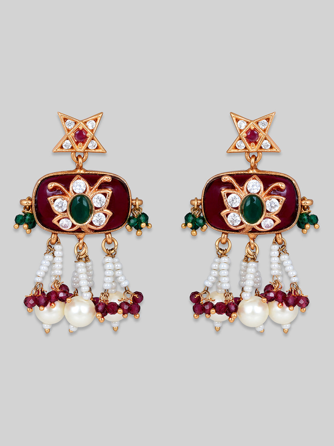Gold-Plated Multicolor Kundan Dangle Earrings With Necklace Set