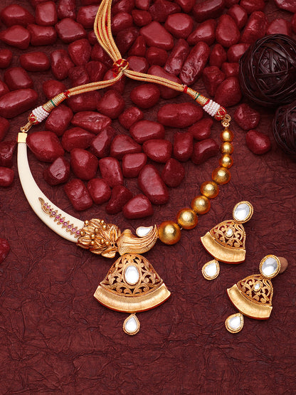 Gold-Plated Kundan Necklace Setwith Dangle Earrings