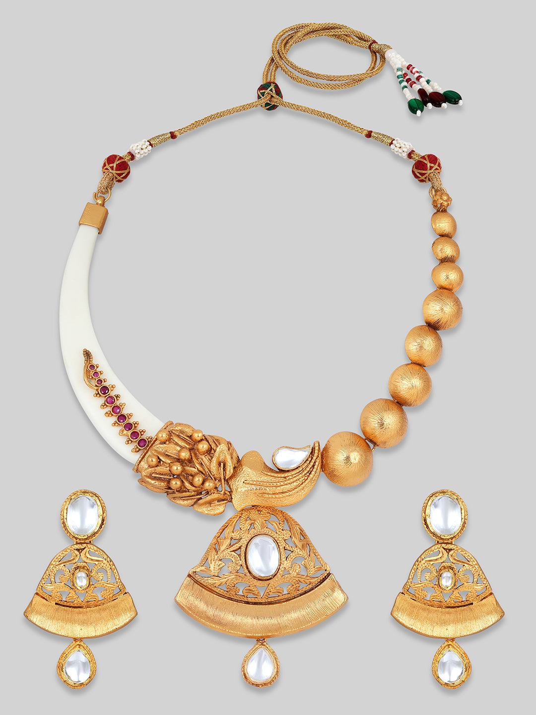 Gold-Plated Kundan Necklace Setwith Dangle Earrings