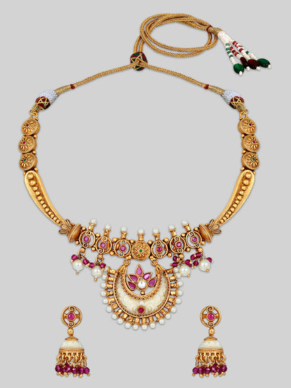 Gold-Plated Kundan Necklace Setwith Jhumka Earring