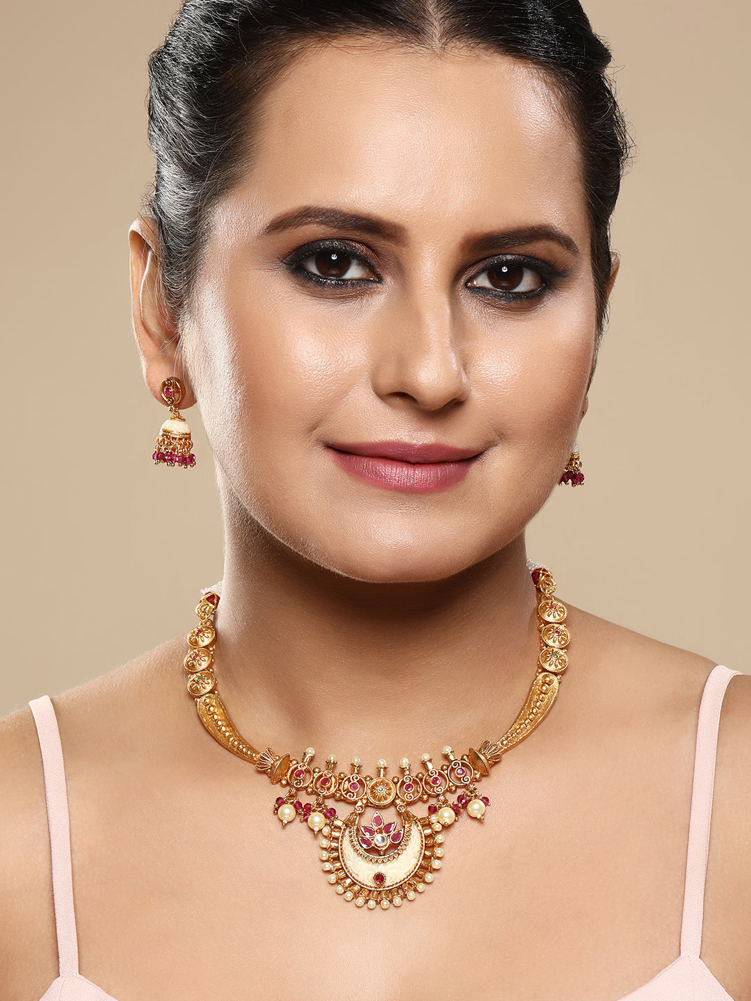Gold-Plated Kundan Necklace Setwith Jhumka Earring