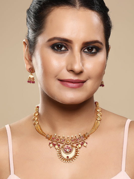 Gold-Plated Kundan Necklace Setwith Jhumka Earring
