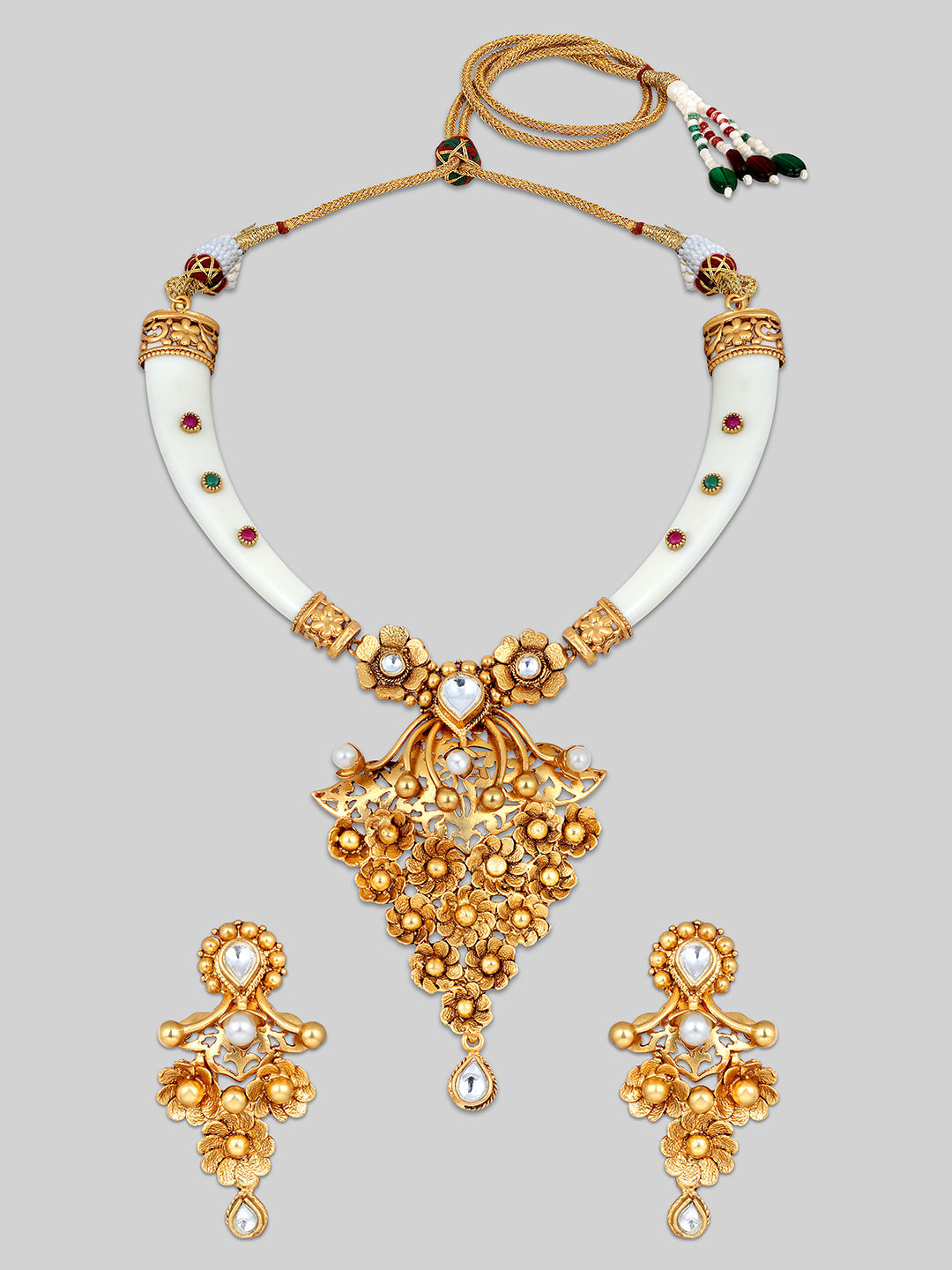 Gold-Plated Kundan Necklace Setwith Dangle Earrings