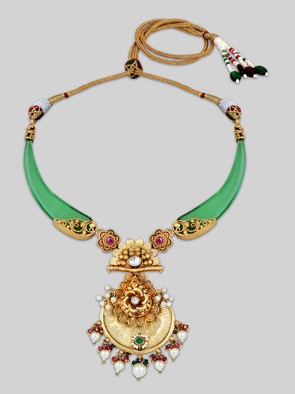 Gold-Plated Multicolor Kundan Dangle Earrings With Necklace Set