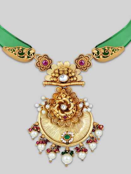 Gold-Plated Multicolor Kundan Dangle Earrings With Necklace Set