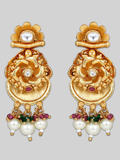 Gold-Plated Multicolor Kundan Dangle Earrings With Necklace Set