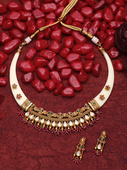 Gold-Plated Kundan Necklace Setwith Drop Earring
