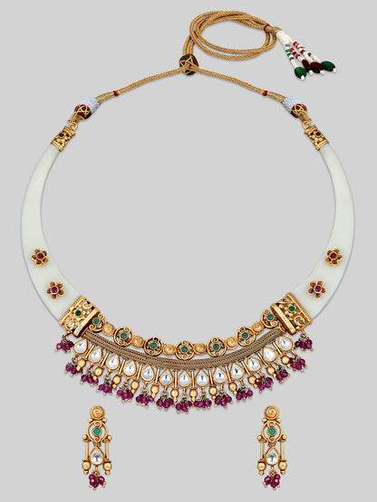 Gold-Plated Kundan Necklace Setwith Drop Earring