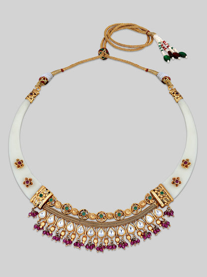 Gold-Plated Kundan Necklace Setwith Drop Earring