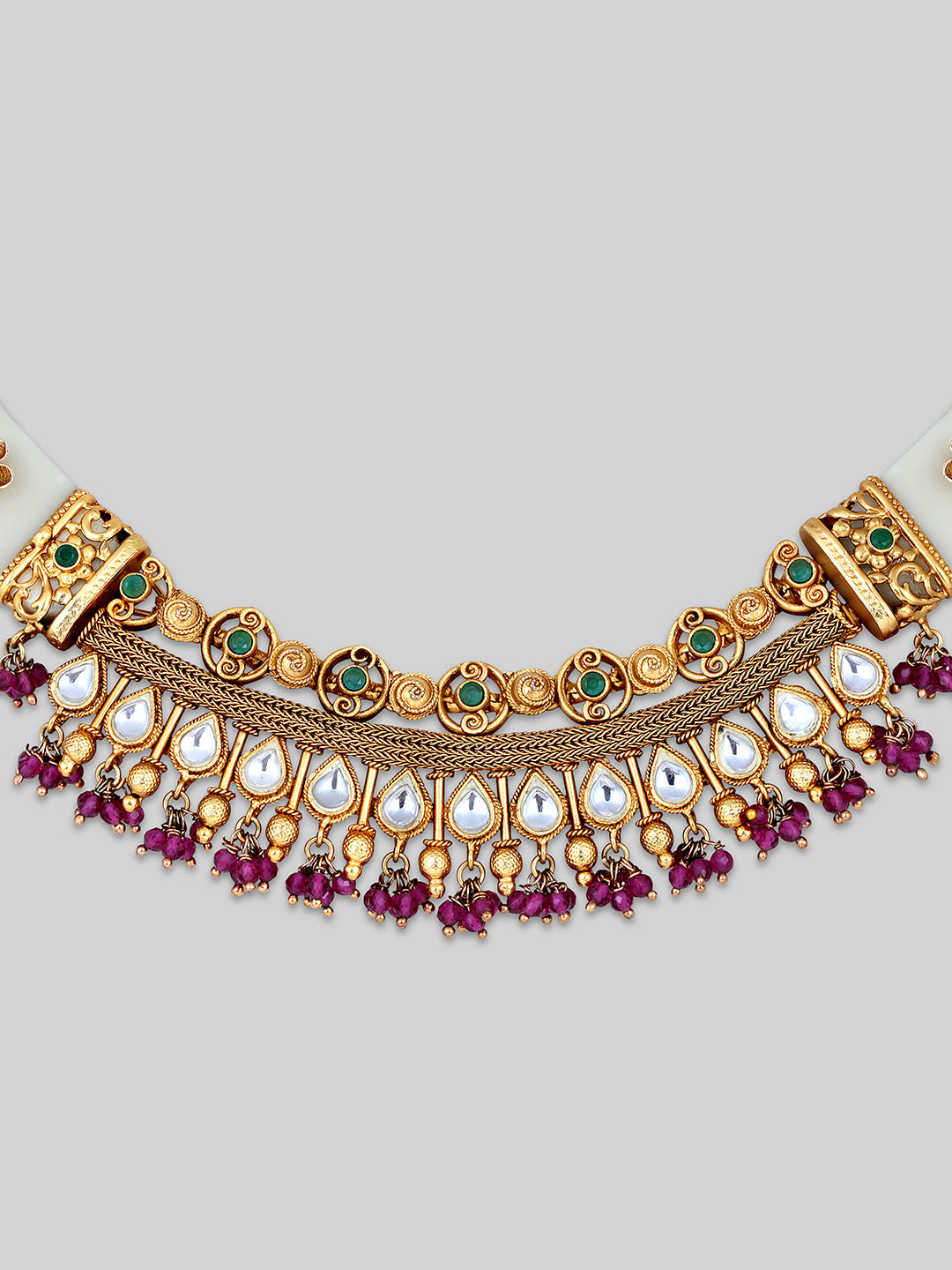 Gold-Plated Kundan Necklace Setwith Drop Earring