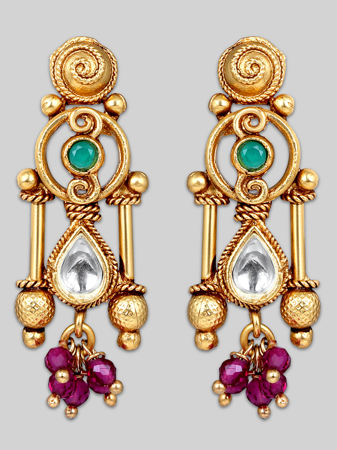 Gold-Plated Kundan Necklace Setwith Drop Earring
