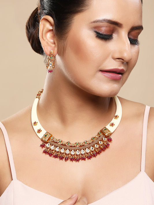 Gold-Plated Kundan Necklace Setwith Drop Earring