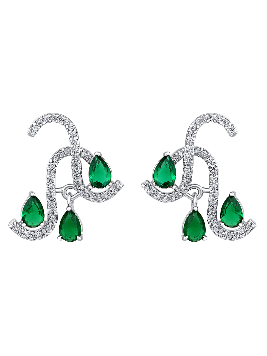 Emerald Allure: Rhodium Choker & Stud Earring Set