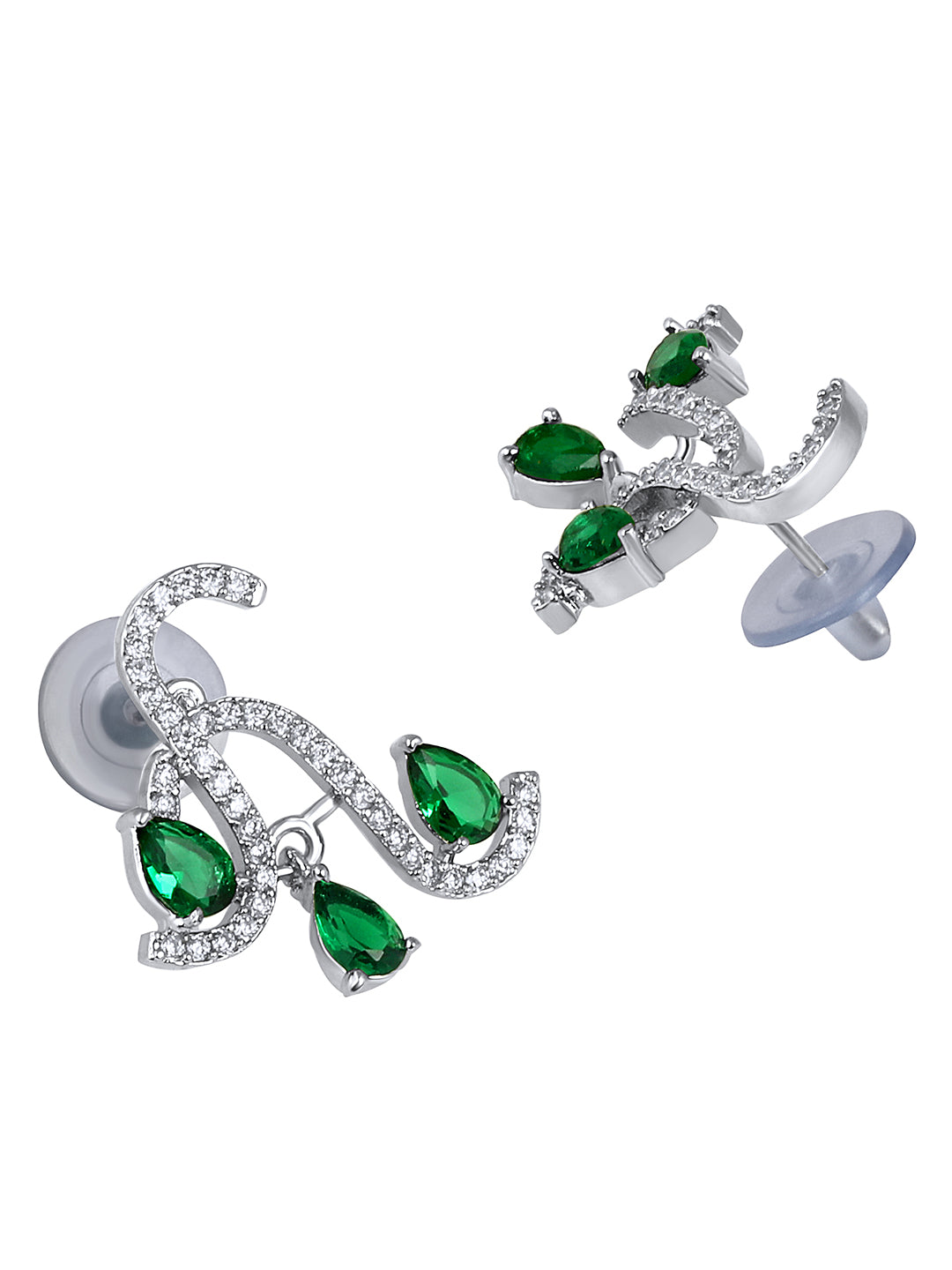 Emerald Allure: Rhodium Choker & Stud Earring Set