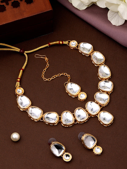 Gold-Plated Kundan Necklace Set With Drop Earring
