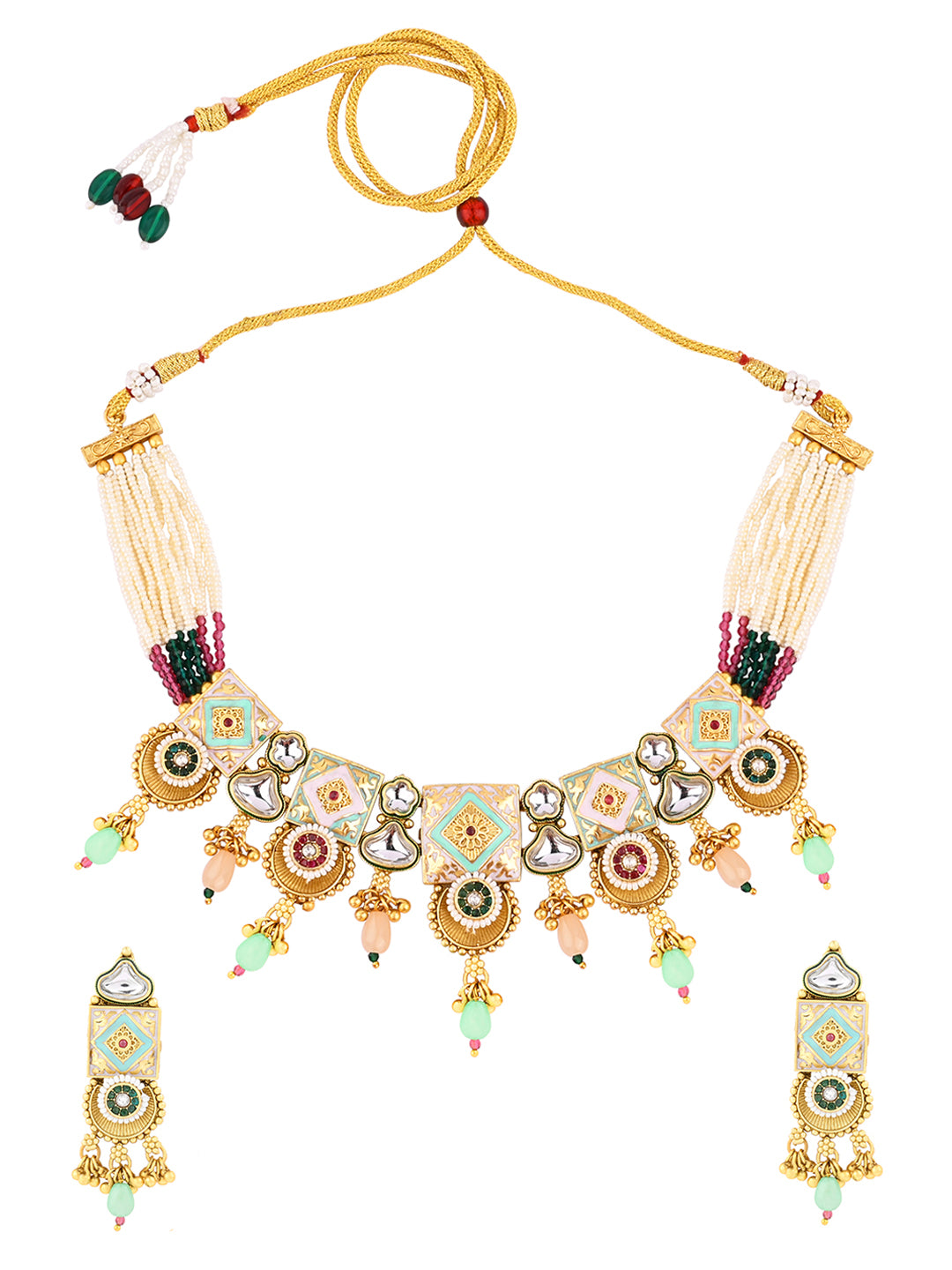 Regal Peacock Elegance: Kundan & Meenakari Choker Set