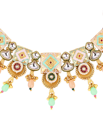 Regal Peacock Elegance: Kundan & Meenakari Choker Set