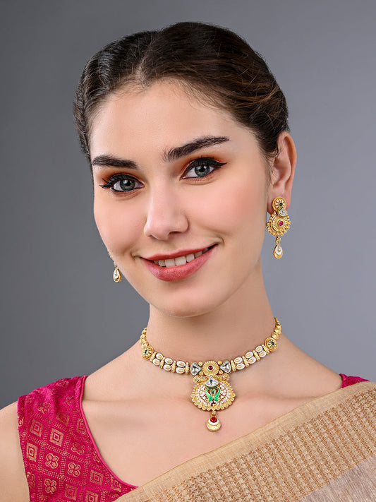 Multicolor Kundan Gold-Plated Dangle Earring