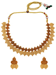 Gold Plated Red & Green Stone Studded Temple Jewellery Set_A-NS194