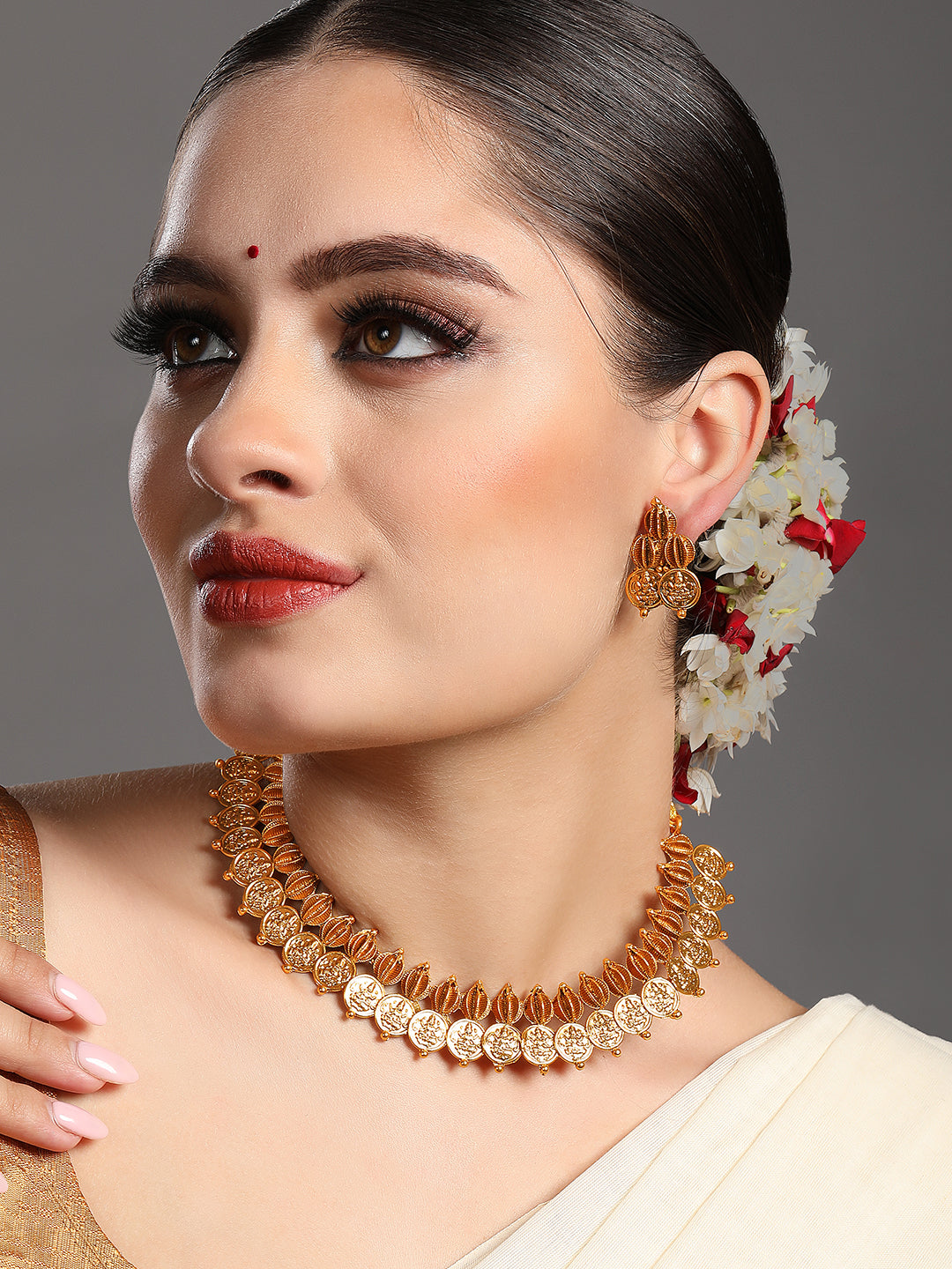 Gold-Plated Gold, Multicolor Pearl Drop Earring With Jewellery Set