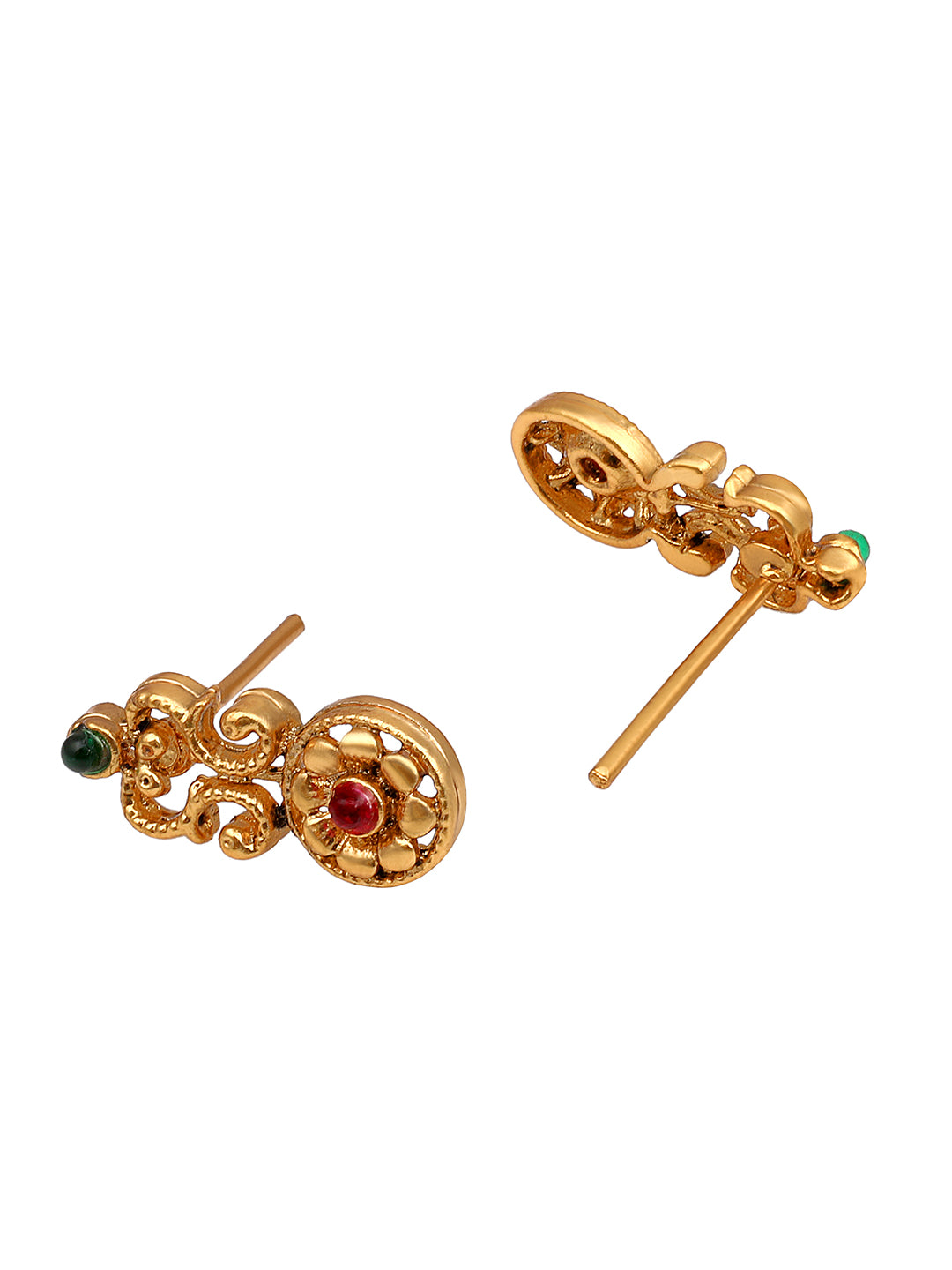 Gold Plated Red & Green Stone Studded Temple Jewellery Set_A-NS195